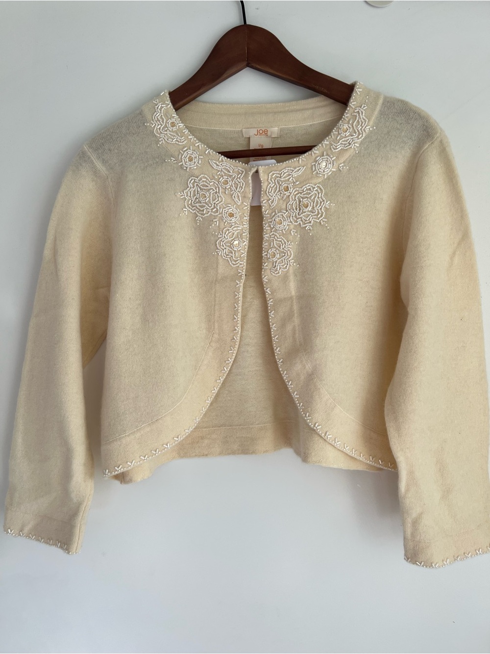 Joe Fresh Cream Embroidered Cropped Cardigan beaded